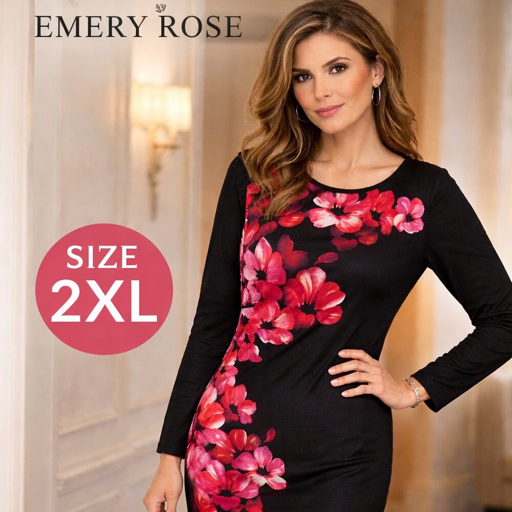 Women’s Floral Long Sleeve Dress - Black and Red
